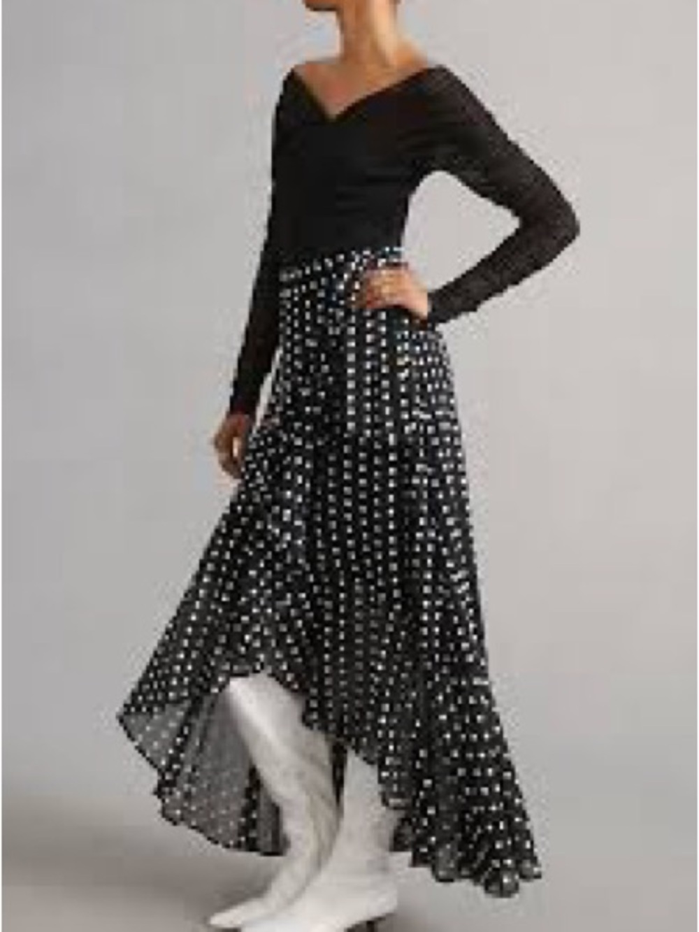 Hutch Black Maxi Skirt with White floral Dots - Wrap Skirt